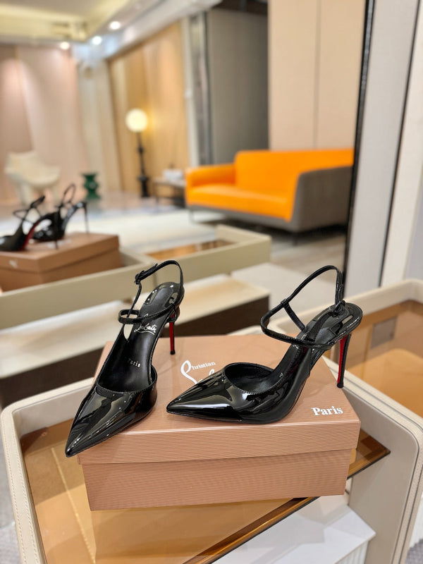 CL Jenlove Slingback 10.5cm Black Patent Leather 635811