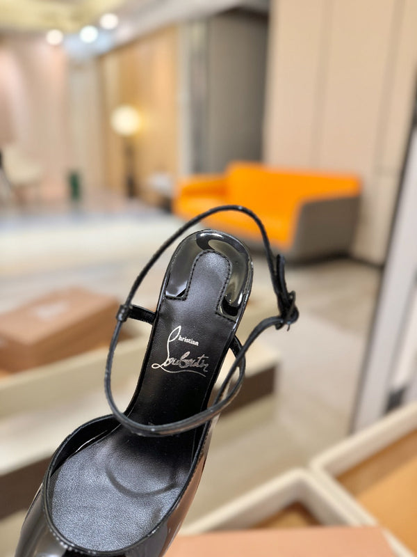CL Jenlove Slingback 10.5cm Black Patent Leather 635811