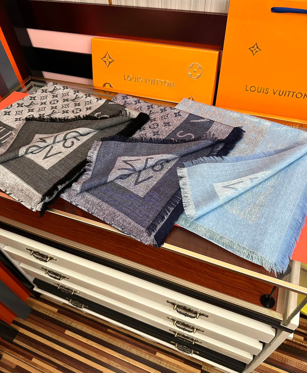 LV Long Scarf 140cm Baby Blue Cashmere 967312