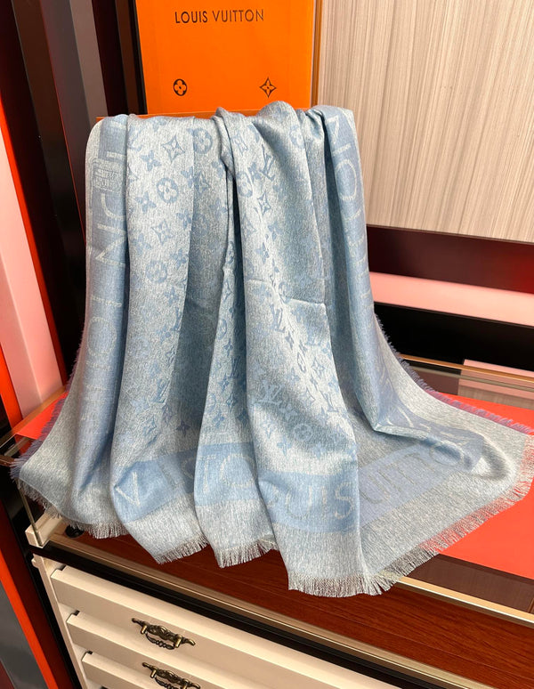 LV Long Scarf 140cm Baby Blue Cashmere 967312