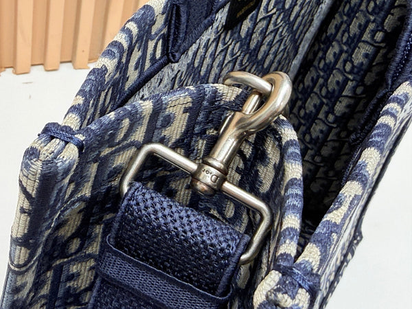 CD Book Tote Blue Dior Oblique Embroidery and White Lace