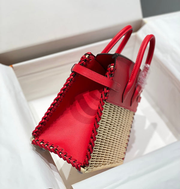 HM BIRKIN 25 CM PICNIC RED BAMBOO AND RATTAN