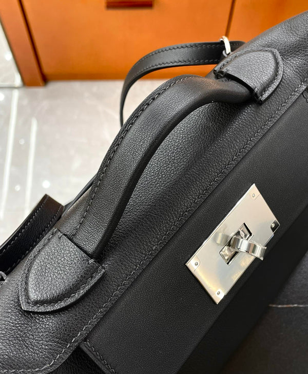HM Mini 24 Sur 24 Bag 21cm Black Swift Cowhide Silver Hardware 250278