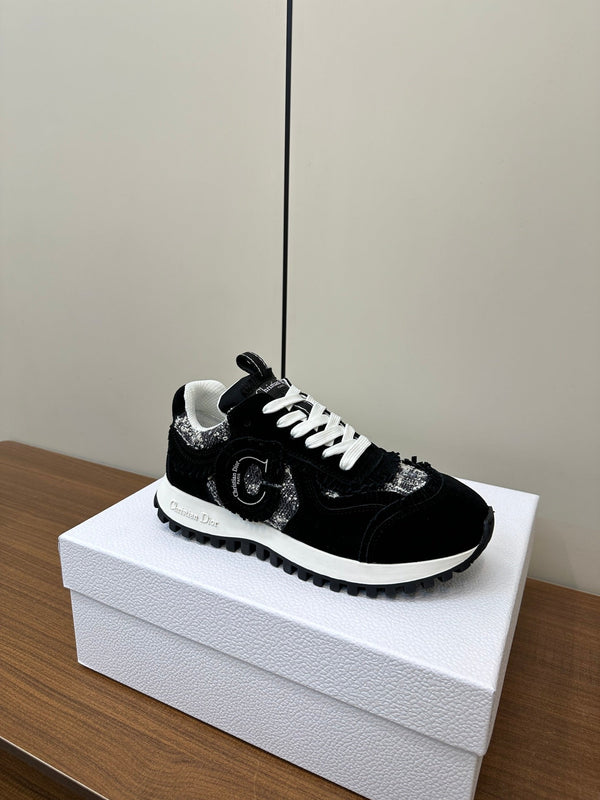 C'est Dior Sneaker In Black Suede And Tweed Fabric 989935