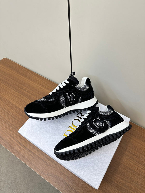 C'est Dior Sneaker In Black Suede And Tweed Fabric 989935