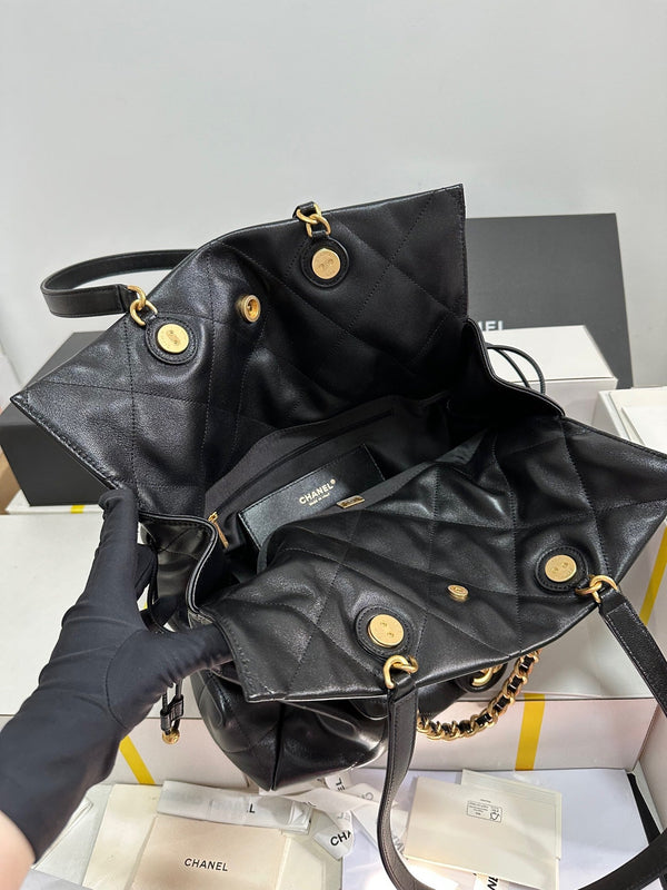 CC 25C Drawstring Backpack Black Lambskin Gold Hardware 243655