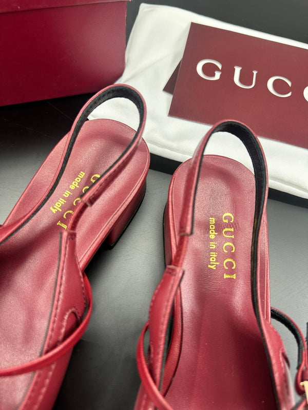 GG 26s Horsebit Slingback 2.5cm Burgundy Sheepskin 688314