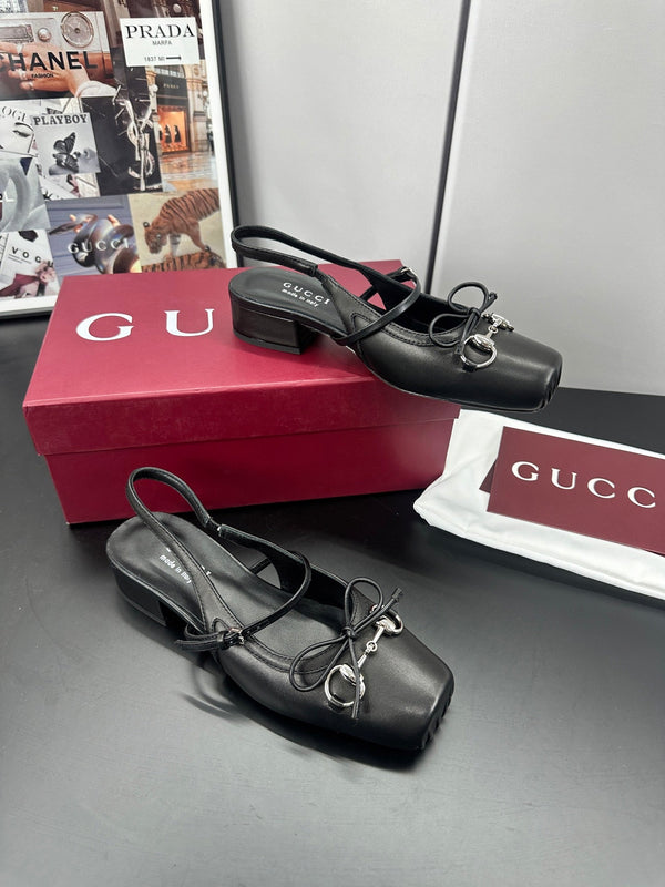 GG 26s Horsebit Slingback 2.5cm Black Sheepskin 688315