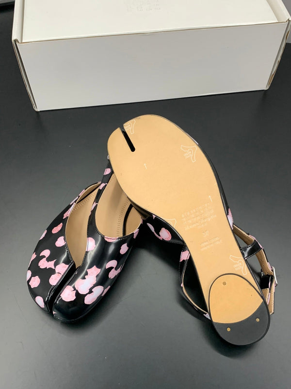 MM Tabi Slingback Flats Black Pink Cowhide 895244