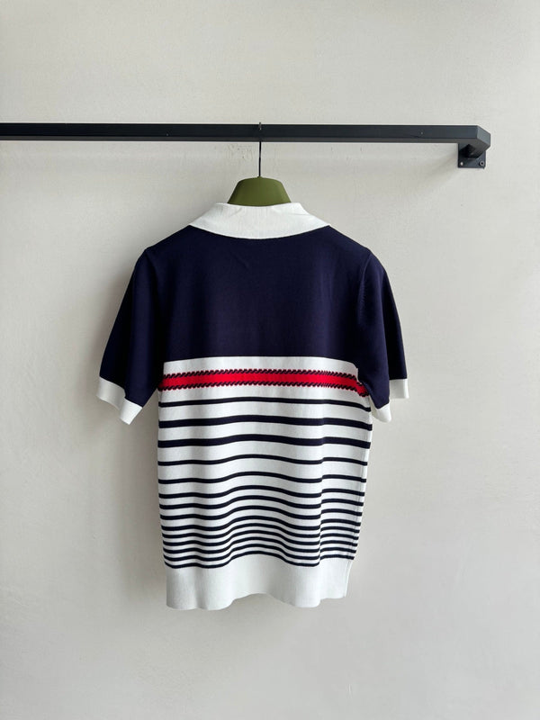 Gucci Striped Polo Knitted Top Cotton