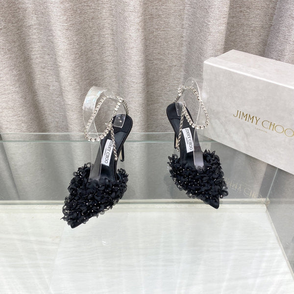 Jimmy Choo Saeda Pumps Black Mesh Lambskin 668535