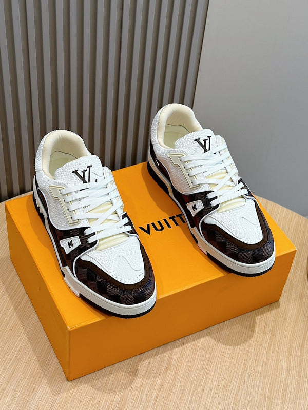 LV TRAINER CHOCOLATE BROWN DAMIER MIX WHITE GRAINED CALFSKIN