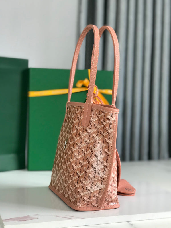 ANJOU MINI BAG 20 IN MANHATTAN PINK CALFSKIN AND GOYARDINE CANVAS
