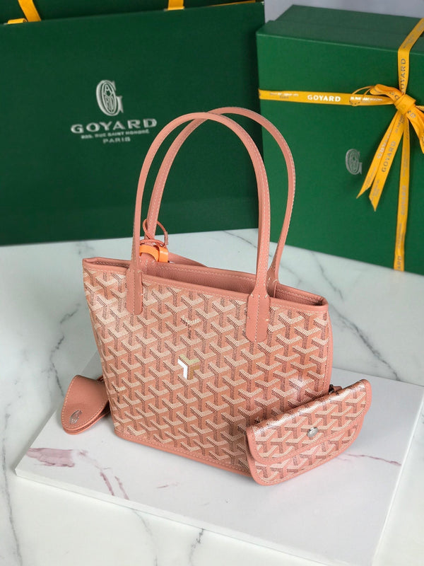 ANJOU MINI BAG 20 IN MANHATTAN PINK CALFSKIN AND GOYARDINE CANVAS