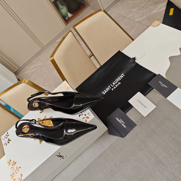 YSL Babylone Slingback 5.5cm Black Glossy Leather