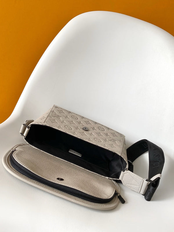 LV Pulse Messenger 26.6cm Sand Color Monogram Shadow embossed calfskin