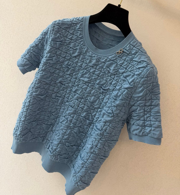 CD Crew Neck Short-Sleeved Shirt Stale Blue Slik 394819