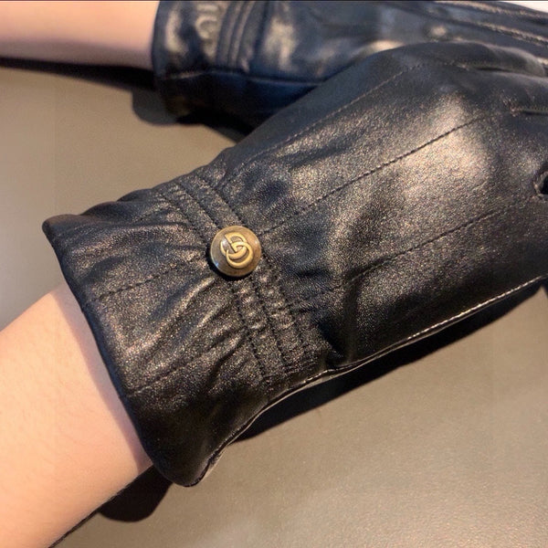 TOUCHSCREEN GLOVES WITH DOUBLE CORD TIGHTENING IN BLACK LAMBSKIN 440488