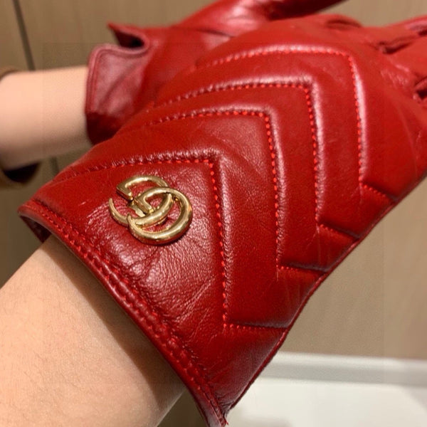 TOUCHSCREEN GLOVES IN RED LAMBSKIN AND FABRIC LINING 463860