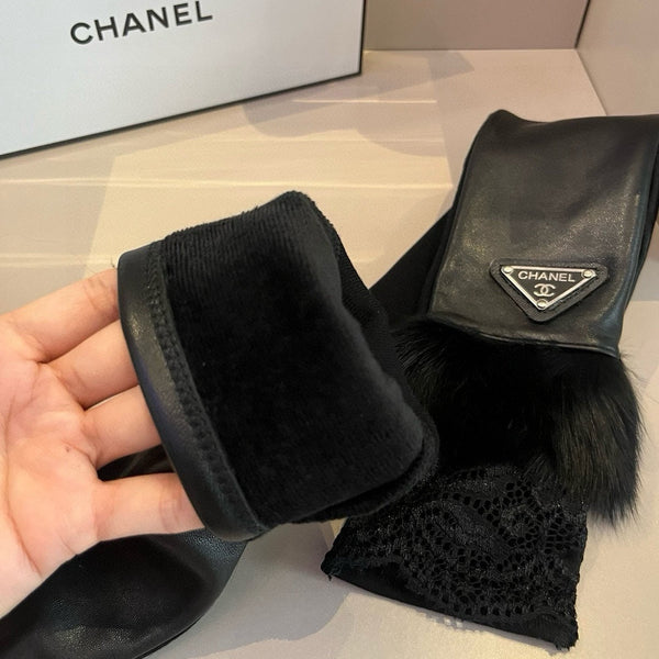 FINGERLESS LONG GLOVES IN BLACK LAMBSKIN WITH RABBIT FUR 465799