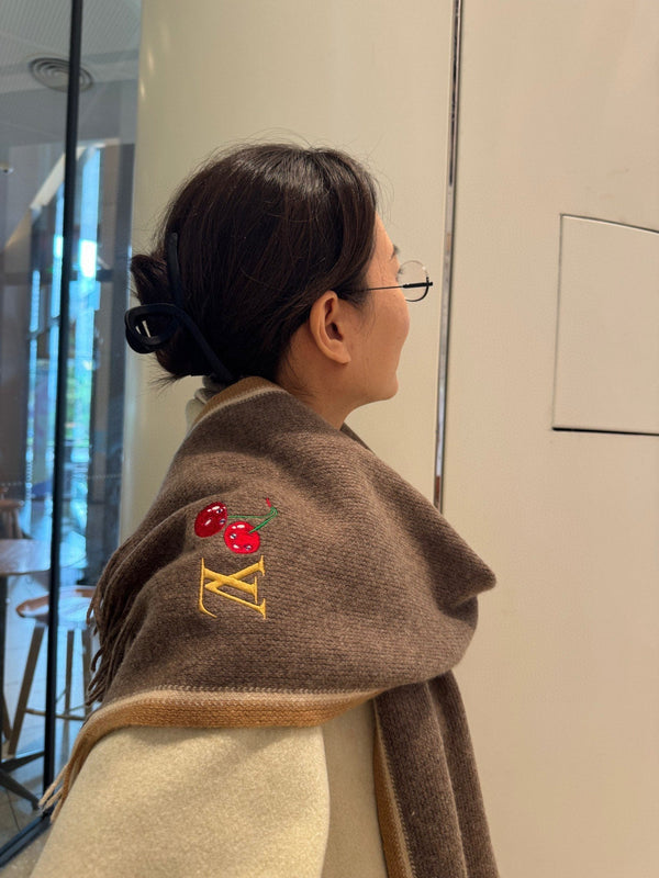LV 25ss Scarf 180CM Brown Knitted Cashmere 292791