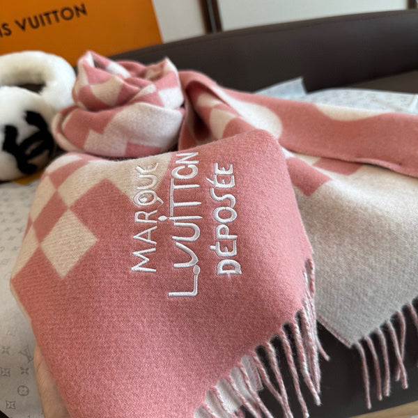 LV 25ss Scarf 180CM Pink White Knitted Cashmere 292796