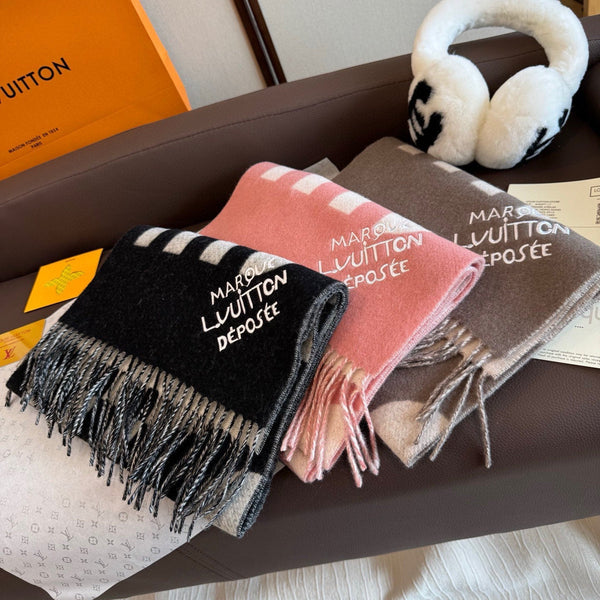 LV 25ss Scarf 180CM Pink White Knitted Cashmere 292796