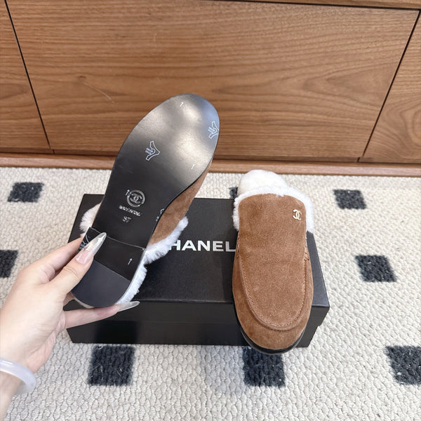 CC 26s Mule Mir Half-Slippers Brown White Shearing Suede 983862