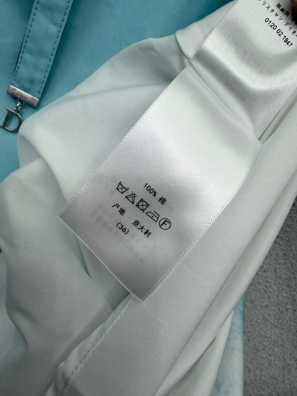 CD 26s Dioriviera Mid-Length Flared Skirt White Blue Cotton 398317