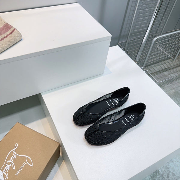 CL x Maison Margiela Ballerina Flats Black Mesh Sliver Leather 639690