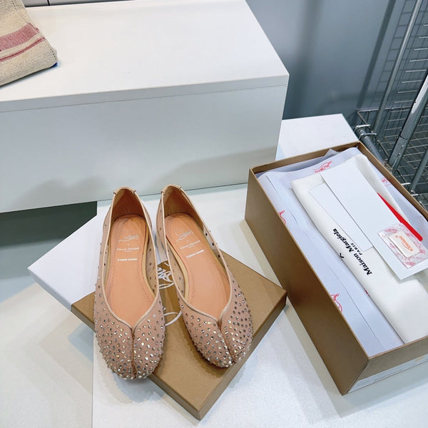 CL x Maison Margiela Ballerina Flats Beige Mesh Sliver Leather 639691