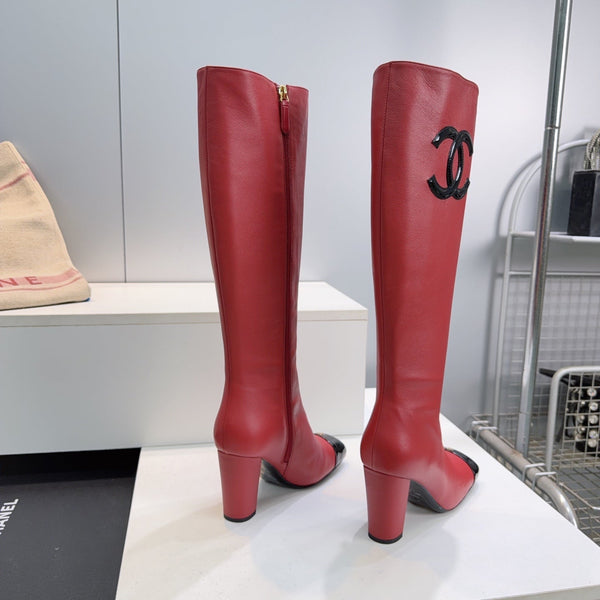 CC 26s Cap-Toe Knee-High Boots 8.5cm Red Stretch Lambskin 966847