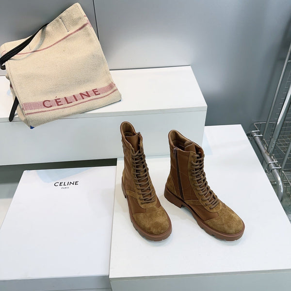 CE 26s Triomphe Lace-Up Combat Boots Tan Suede Leather 107300