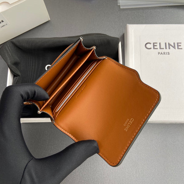 TRIOMPHE 24 Origami Business Card Holder Tan Canvas&Cowhile