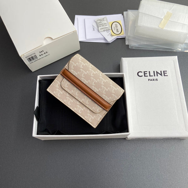 TRIOMPHE 24 Origami Business Card Holder Beige Canvas&Cowhile