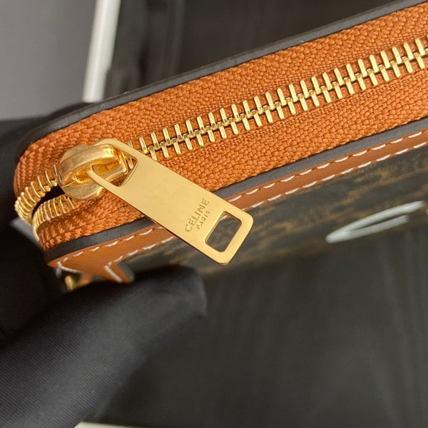 TRIOMPHE Celine Small Strap Wallet Tan Canvas&Cowhile