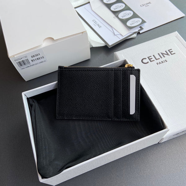 TRIOMPHE Zipped Card Holder Charms Black Grained Cowhide