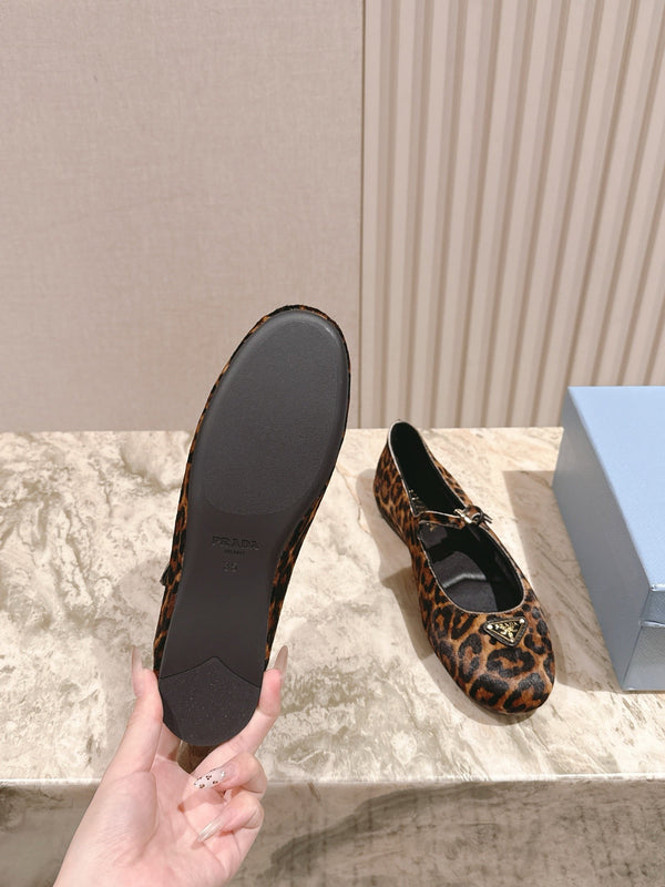 PRA 25s Ballet Flats with Small Buckle Leopard Printed Calf-hair 449706