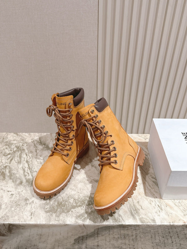 CELINE Kurt Lace-Up Mid Boot Light Brown Nubuck Calfskin 452784