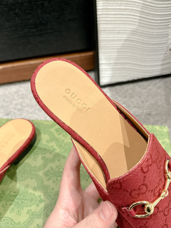 Horsebit Mule Red Canvas