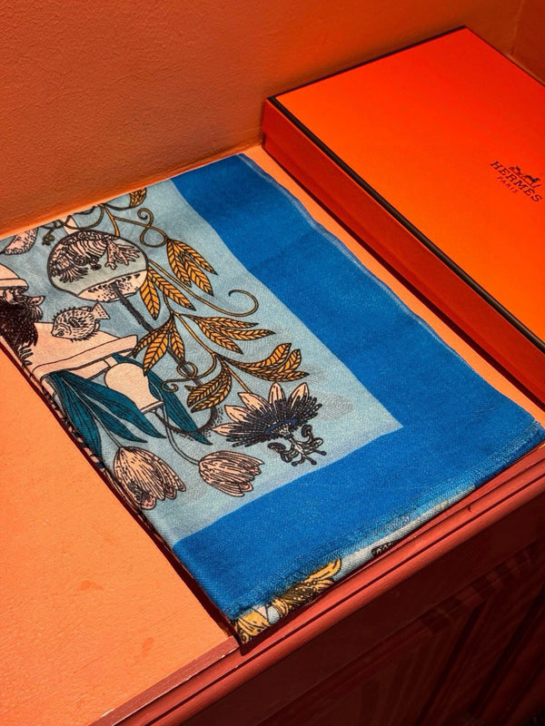 EXOTIC PARADISE CASHMERE SCARF 200 CM COBALT BLUE MIX COLORFUL CASHMERE
