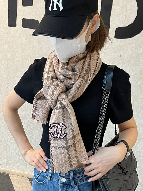 CC Scarf 190 CM In Dark Beige With Brown Stripes Wool 420037
