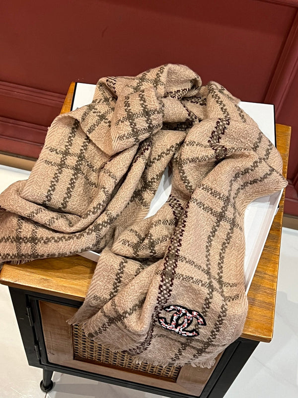 CC Scarf 190 CM In Dark Beige With Brown Stripes Wool 420037