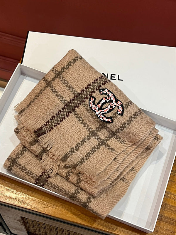 CC Scarf 190 CM In Dark Beige With Brown Stripes Wool 420037