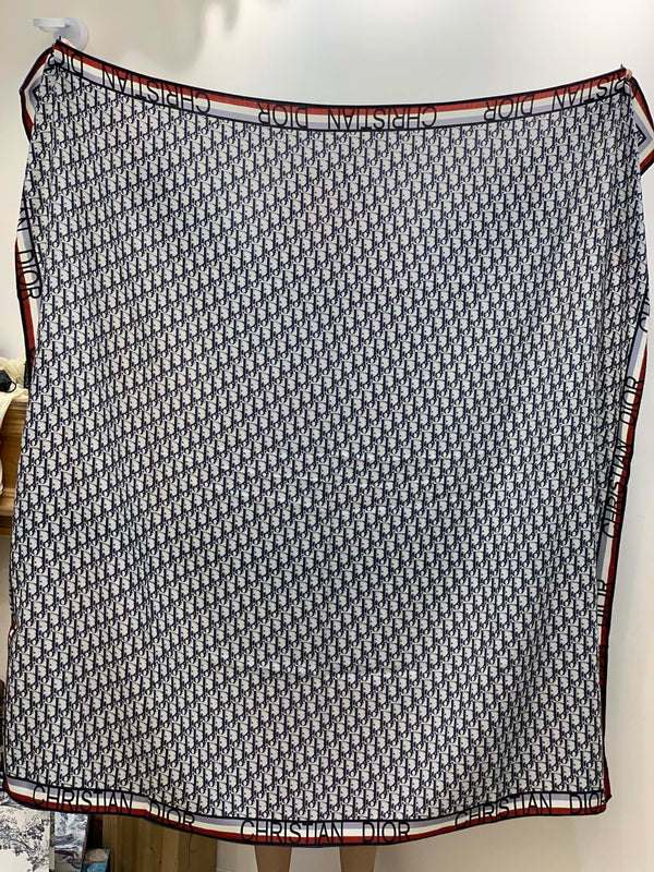 CD Monogram Scarf 140CM Dark Blue White Cashmere 293187