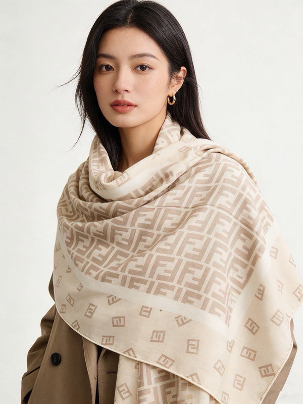FF Scarf 140*140cm Cream Cashmere Silk 286296