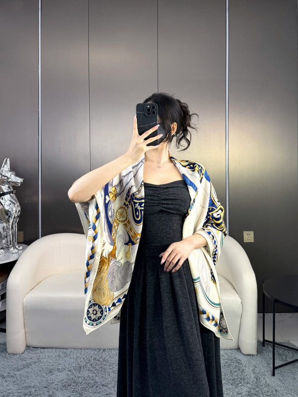 Harnais De Coeur Scarf 135 CM In White Colorful Cashmere And Silk 381094