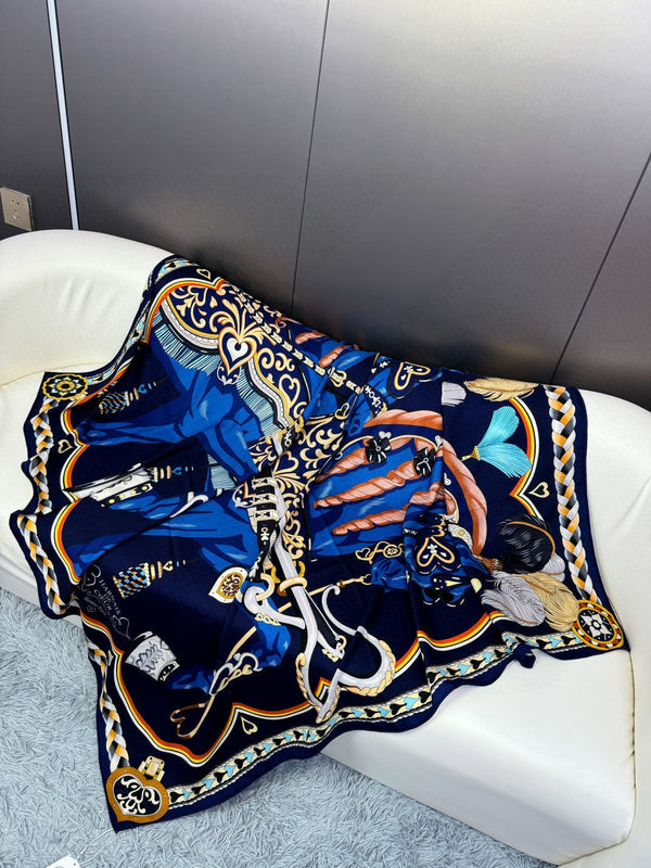 Harnais De Coeur Scarf 135 CM In Black Colorful Cashmere And Silk 381095