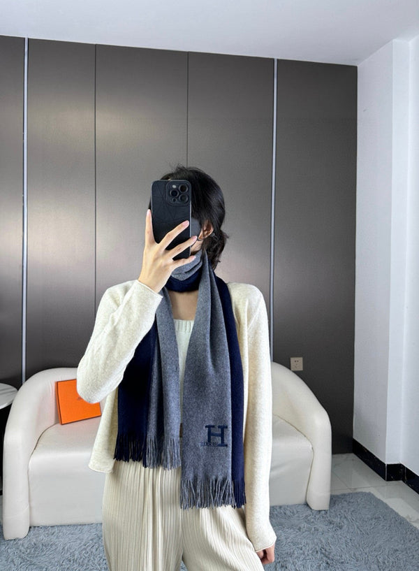 SCARF 180 CM IN LIGHT PINK MIX KHAKI BROWN CASHMERE WITH EMBROIDERED LOGO