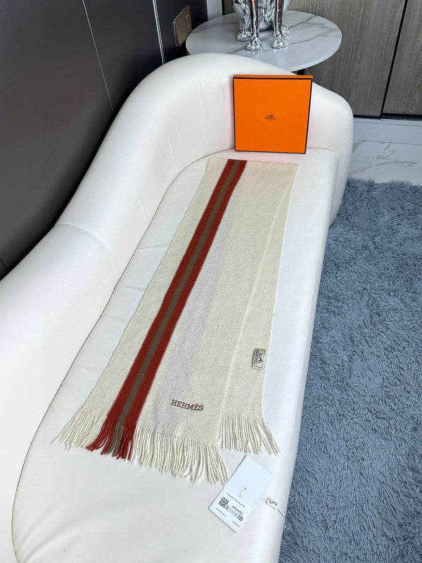 Scarf 180 CM In White Mix Red Khaki Green Cashmere 401086